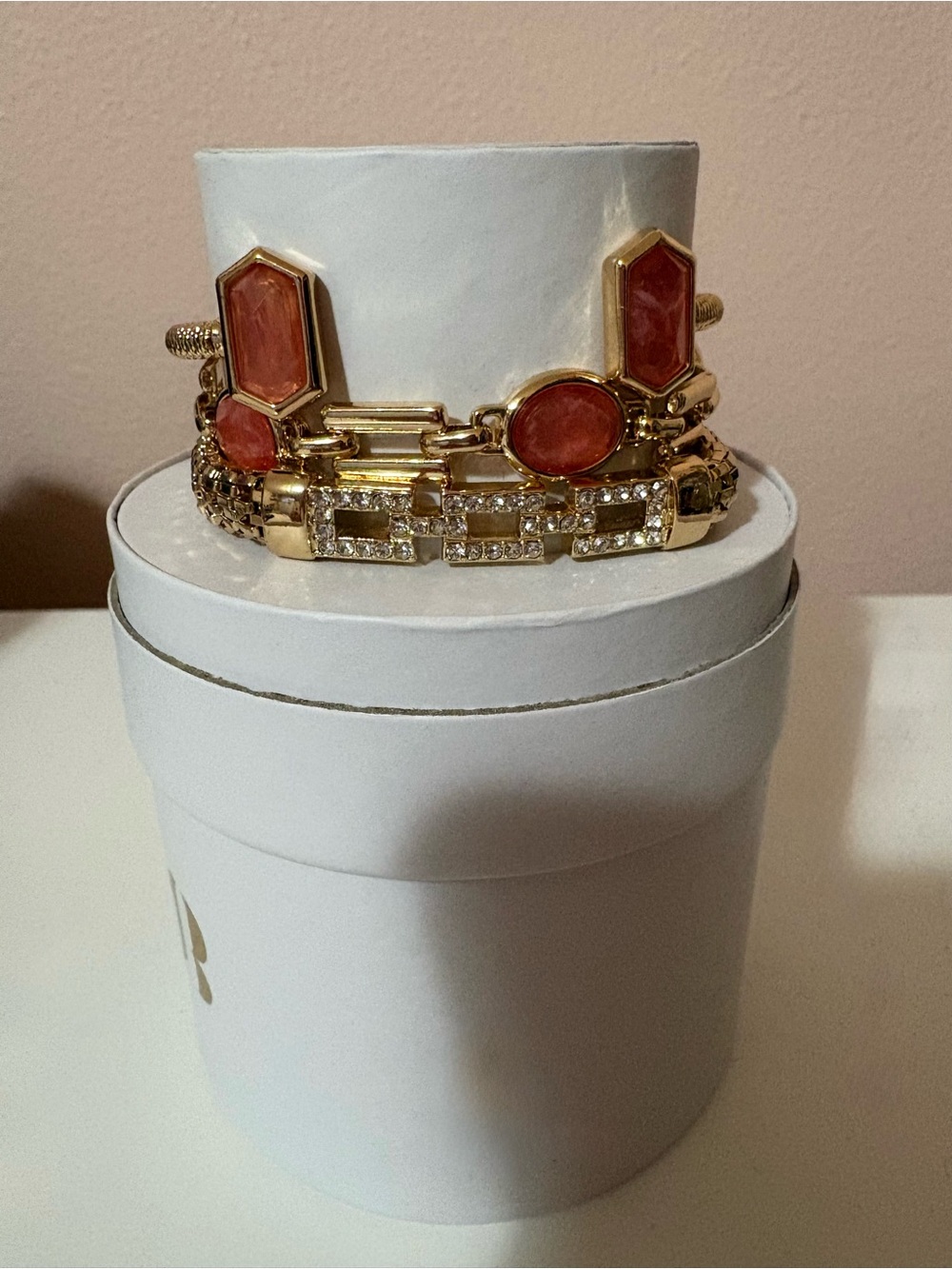 Gold Bracelet Set with Coral Stones